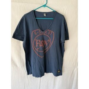 G-Star Raw Women XXL V-Neck T Shirt Blue Graphic Shield Logo Short Sleeve 2XL